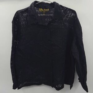 Mirasol Black Lace Burnout Button Down Linen Blend Shirt Women's XL Boho Sheer